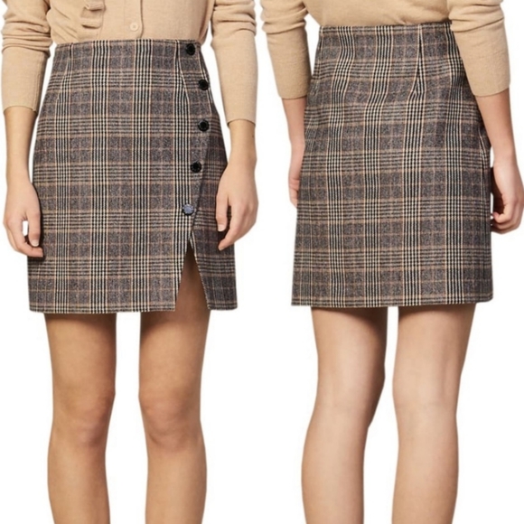 NWT Sandro Nona Brown Plaid Button Skirt Size 2 flawed - Picture 2 of 8